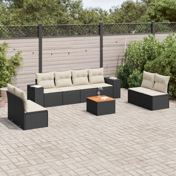 vidaXL Salon de jardin 9 pcs avec coussins noir r&eacute;sine tress&eacute;e