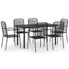 vidaXL Ensemble &agrave; manger de jardin 7 pcs noir verre et acier