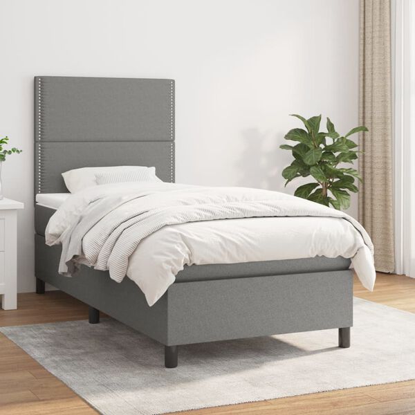 vidaXL Sommier &agrave; lattes de lit et matelas Gris fonc&eacute; 90x190 cm Tissu