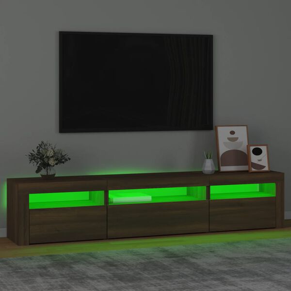 vidaXL Meuble TV avec lumières LED Chêne marron 195x35x40 cm
