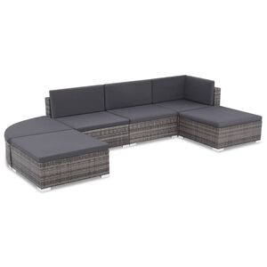 vidaXL Salon de jardin 6 pi&egrave;ces avec coussins en r&eacute;sine tress&eacute;e grise