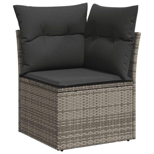 vidaXL Salon de jardin avec coussins 7 pcs gris r&eacute;sine tress&eacute;e