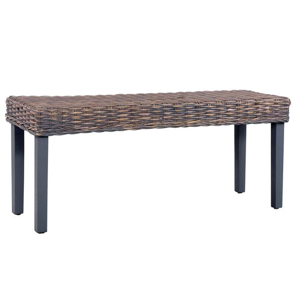 vidaXL Banc 110 cm Gris Rotin naturel kubu et bois d'acajou massif
