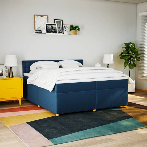 vidaXL Sommier &agrave; lattes de lit avec matelas Bleu 200x200 cm Tissu