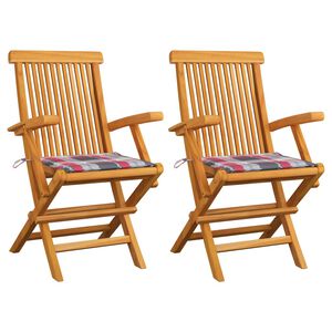 vidaXL Chaises de jardin lot de 2 avec coussins &agrave; carreaux rouge Teck