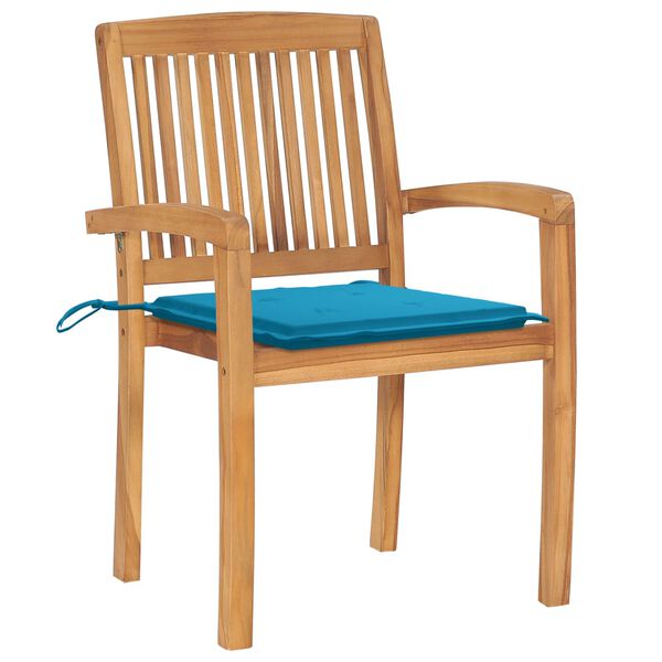 vidaXL Chaises de jardin lot de 2 et coussins bleu Bois de teck massif