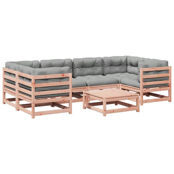 vidaXL Salon de jardin 7 pcs et coussins bois massif sapin de douglas