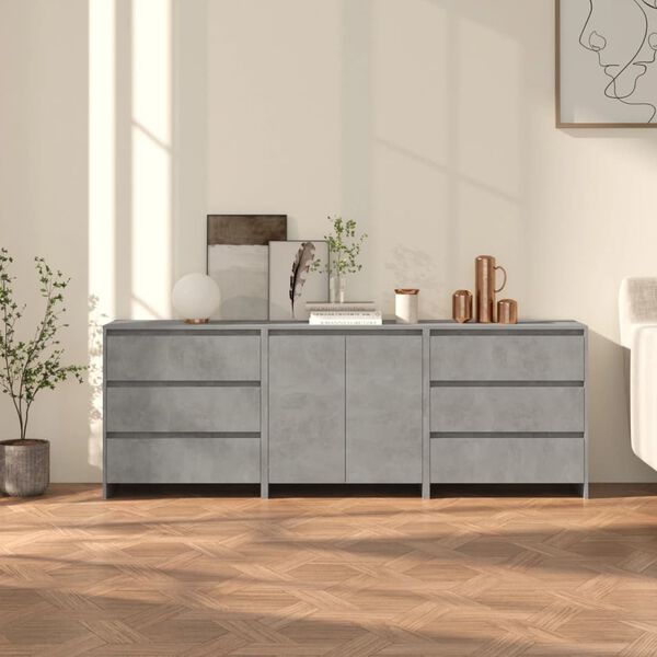 vidaXL Buffets 3 pcs Gris b&eacute;ton Bois d'ing&eacute;nierie