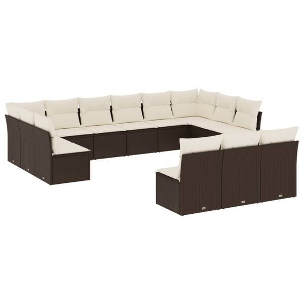 vidaXL Salon de jardin avec coussins 13 pcs marron r&eacute;sine tress&eacute;e