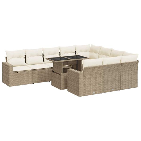 vidaXL Salon de jardin 11 pcs avec coussins beige r&eacute;sine tress&eacute;e
