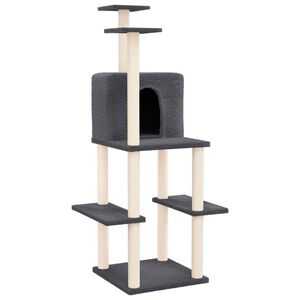 vidaXL Arbre &agrave; chat avec griffoirs en sisal Gris fonc&eacute; 144,5 cm
