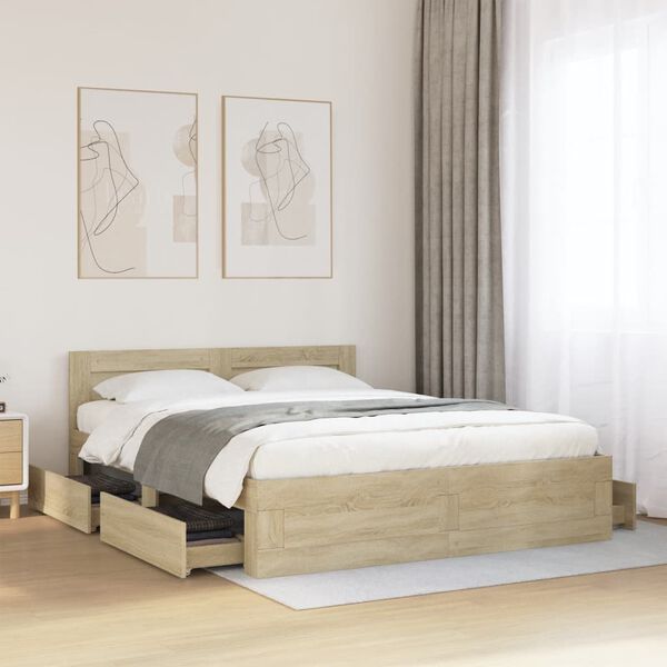 vidaXL Cadre de lit t&ecirc;te de lit sans matelas ch&ecirc;ne sonoma 160x200 cm