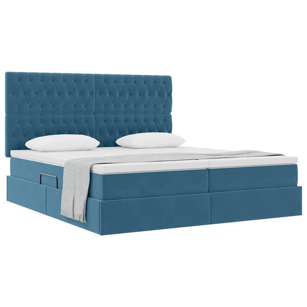vidaXL Lit de Rangement avec matelas Bleu fonc&eacute; 180 x 200 cm Velours