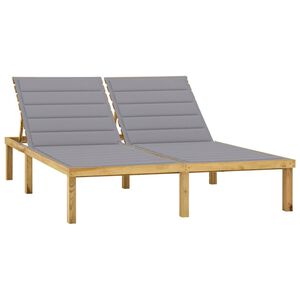 vidaXL Chaise longue double et coussins gris Bois de pin impr&eacute;gn&eacute;