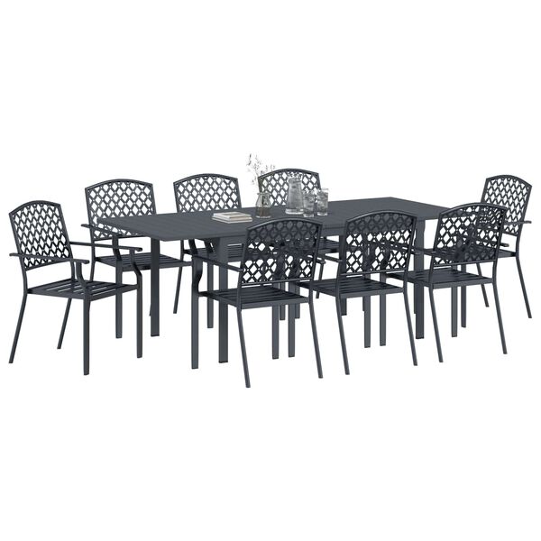 vidaXL Ensemble de salle &agrave; manger pour jardin 9 pcs Anthracite Acier