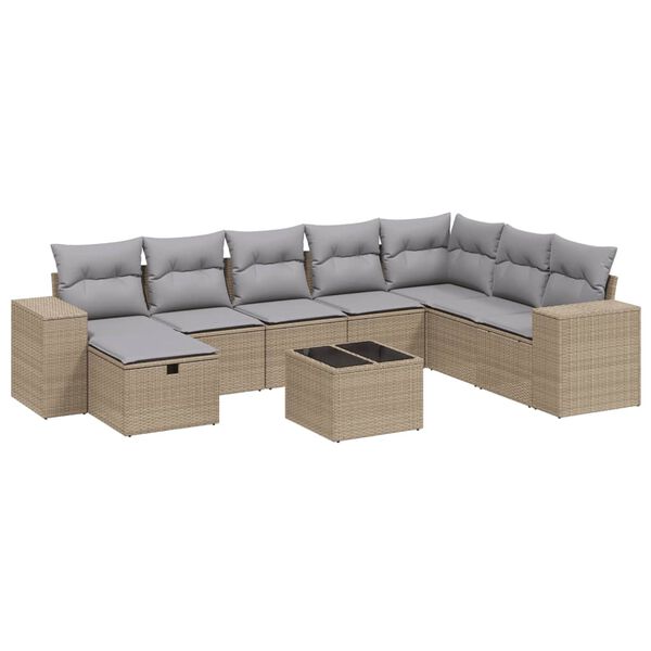 vidaXL Salon de jardin avec coussins 9pcs m&eacute;lange beige r&eacute;sine tress&eacute;e