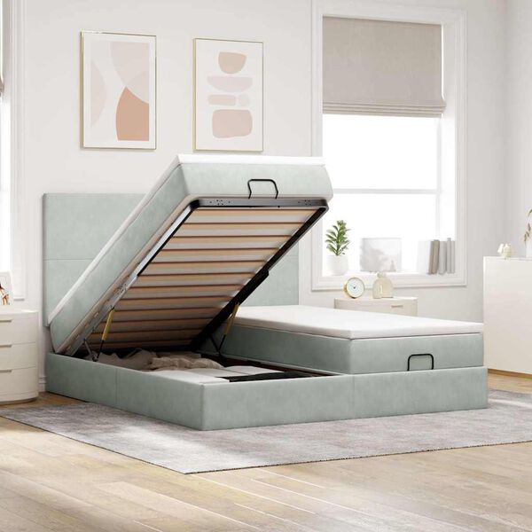 vidaXL Cadre de lit ottoman avec matelas gris clair 200x200 cm velours