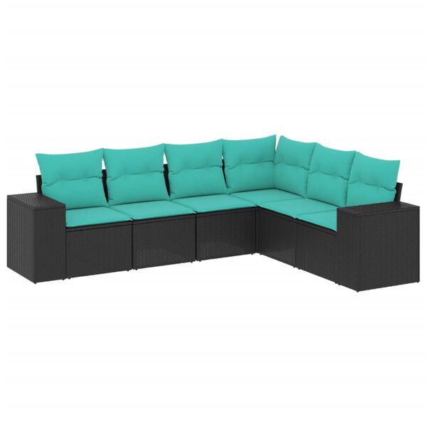 vidaXL Salon de jardin 6 pcs avec coussins noir r&eacute;sine tress&eacute;e