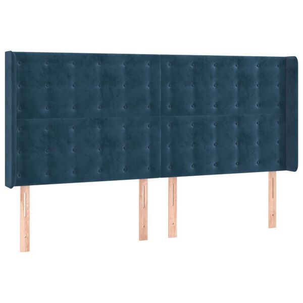 vidaXL T&ecirc;te de lit avec oreilles Bleu fonc&eacute; 163x16x118/128 cm Velours