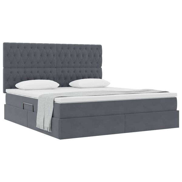 vidaXL Lit avec rangement et matelas Gris fonc&eacute; 180 x 200 cm Velours