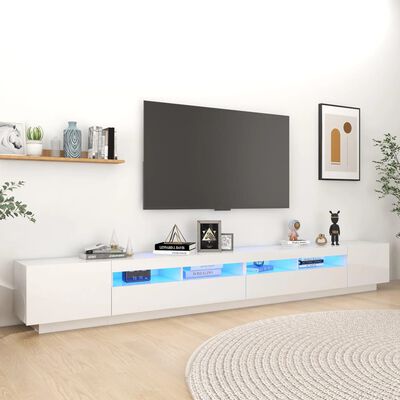 vidaXL Meuble TV avec lumières LED Blanc brillant 300x35x40 cm