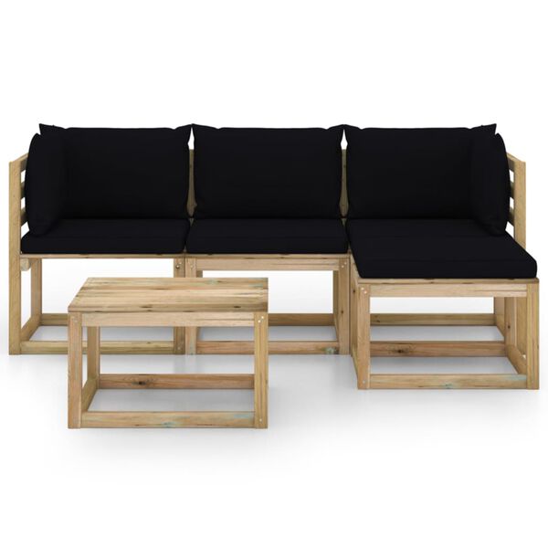 vidaXL Salon de jardin 5 pcs avec coussins noir