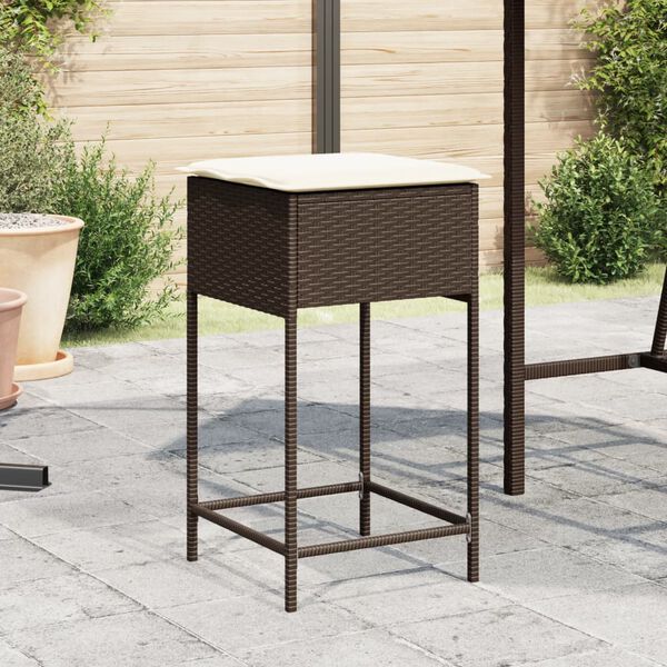 vidaXL Tabourets de bar jardin coussins lot de 2 marron r&eacute;sine tress&eacute;e