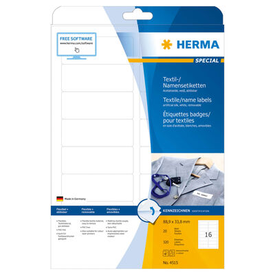HERMA Étiquettes textiles amovibles A4 88,9x33,8 mm 20 Feuilles