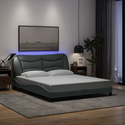 vidaXL Cadre de lit avec lumières LED gris clair 160x200 cm tissu