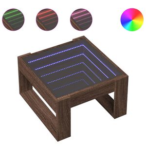 vidaXL Table basse avec LED infini ch&ecirc;ne marron 50x53x30 cm
