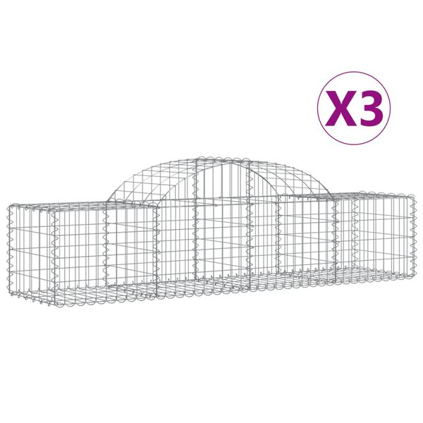 vidaXL Paniers à gabions arqués 3 pcs 200x50x40/60 cm fer galvanisé