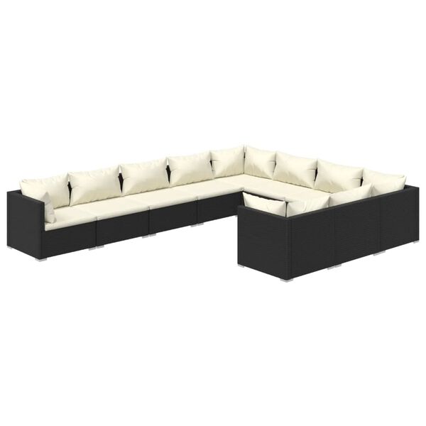 vidaXL Salon de jardin 10 pcs avec coussins R&eacute;sine tress&eacute;e Noir