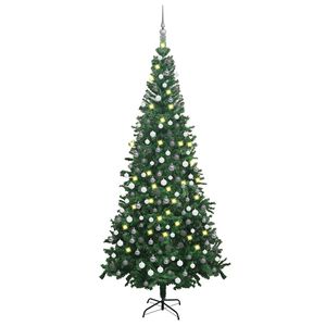 vidaXL Arbre de No&euml;l artificiel pr&eacute;-&eacute;clair&eacute; et boules L 240 cm vert