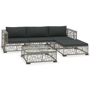 vidaXL Salon de jardin 5 pcs avec coussins R&eacute;sine tress&eacute;e Gris