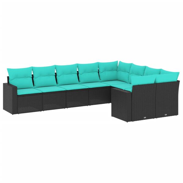 vidaXL Salon de jardin 9 pcs avec coussins noir résine tressée