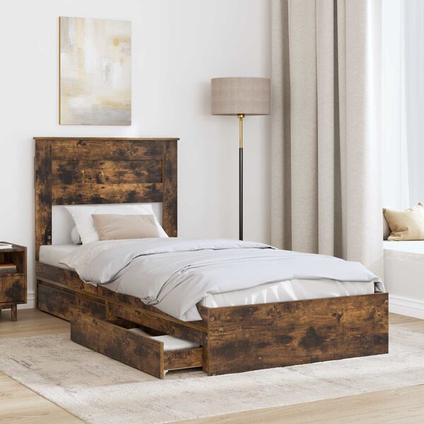 vidaXL Lit de Rangement Ch&ecirc;ne fum&eacute; 75 x 190 cm Bois d'ing&eacute;nierie