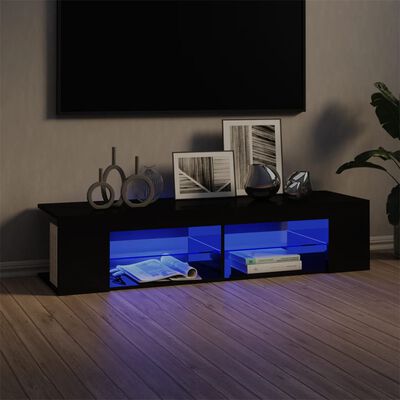 vidaXL Meuble TV avec lumières LED noir brillant 135x39x30 cm