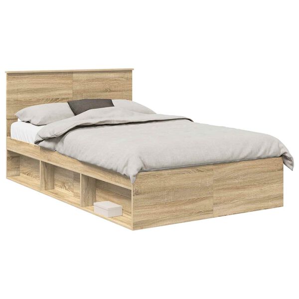 vidaXL Cadre de lit Ch&ecirc;ne Sonoma 135 x 190 cm Bois d'ing&eacute;nierie
