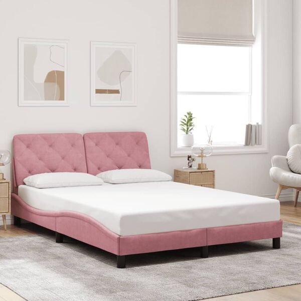 vidaXL Cadre de lit avec LED sans matelas rose 140x200 cm velours