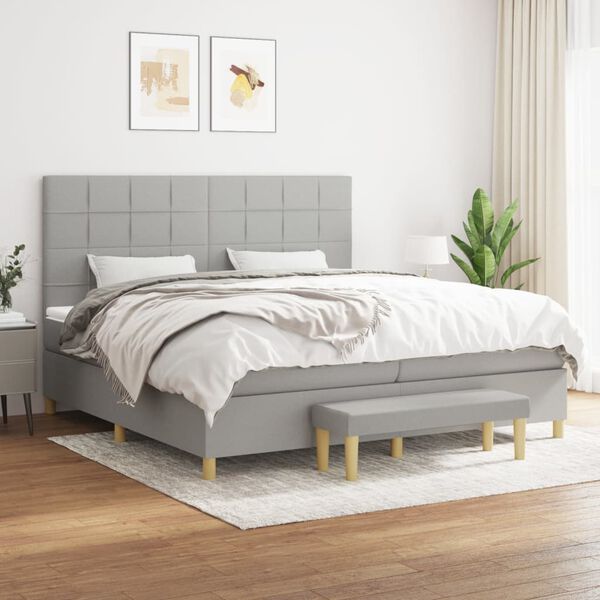 vidaXL Sommier &agrave; lattes de lit avec matelas Gris clair 200x200cm Tissu