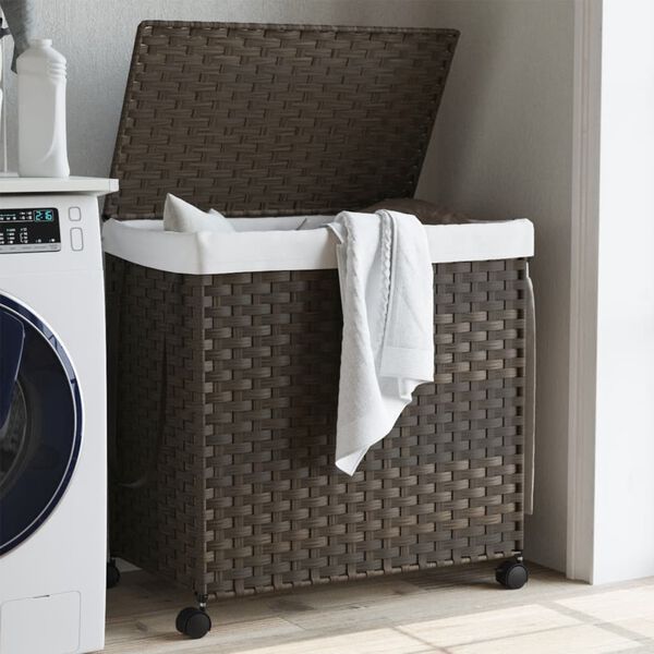 vidaXL Panier &agrave; linge avec roulettes marron fonc&eacute; 60x35x60,5 cm