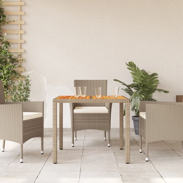 vidaXL Table de jardin beige 90x90x75 cm résine tressée et bois acacia