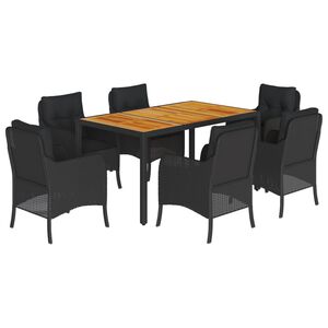 vidaXL Ensemble &agrave; manger de jardin coussins 7pcs Noir R&eacute;sine tress&eacute;e