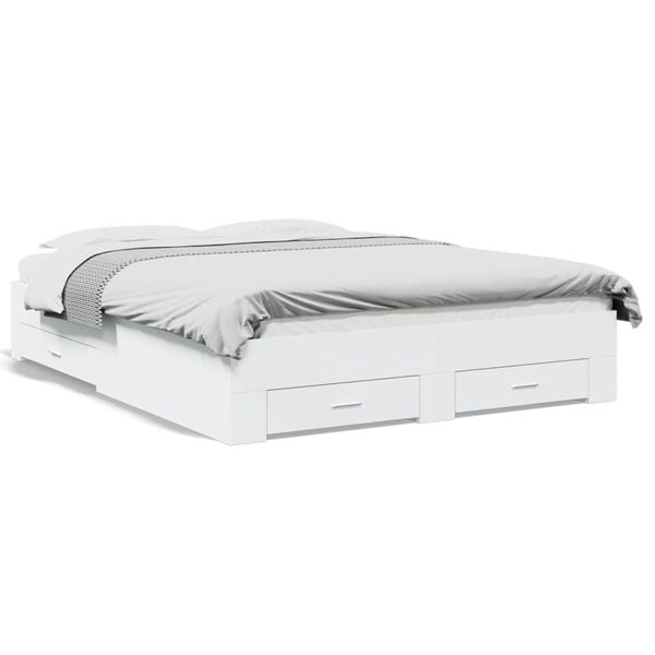 vidaXL Cadre de lit avec tiroirs sans matelas blanc 160x200 cm