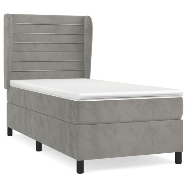 vidaXL Sommier &agrave; lattes de lit et matelas Gris clair 90x200 cm Velours