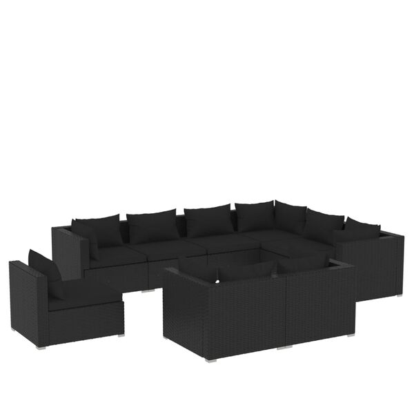 vidaXL Salon de jardin 9 pcs avec coussins R&eacute;sine tress&eacute;e Noir