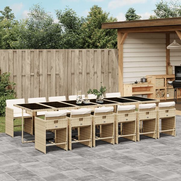 vidaXL Ensemble &agrave; manger de jardin et coussins 13 pcs beige