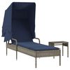 vidaXL Chaise longue avec auvent et table gris r&eacute;sine tress&eacute;e