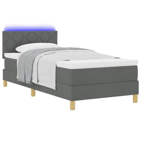 vidaXL Lit &agrave; ressort LED avec matelas Gris fonc&eacute; 90 x 200 cm tissu
