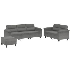 vidaXL Ensemble de canap&eacute;s 3 pcs coussins gris fonc&eacute; tissu microfibre